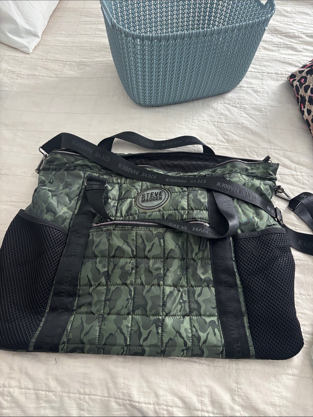 Steve Madden Green Camo Quilted Duffel Bag